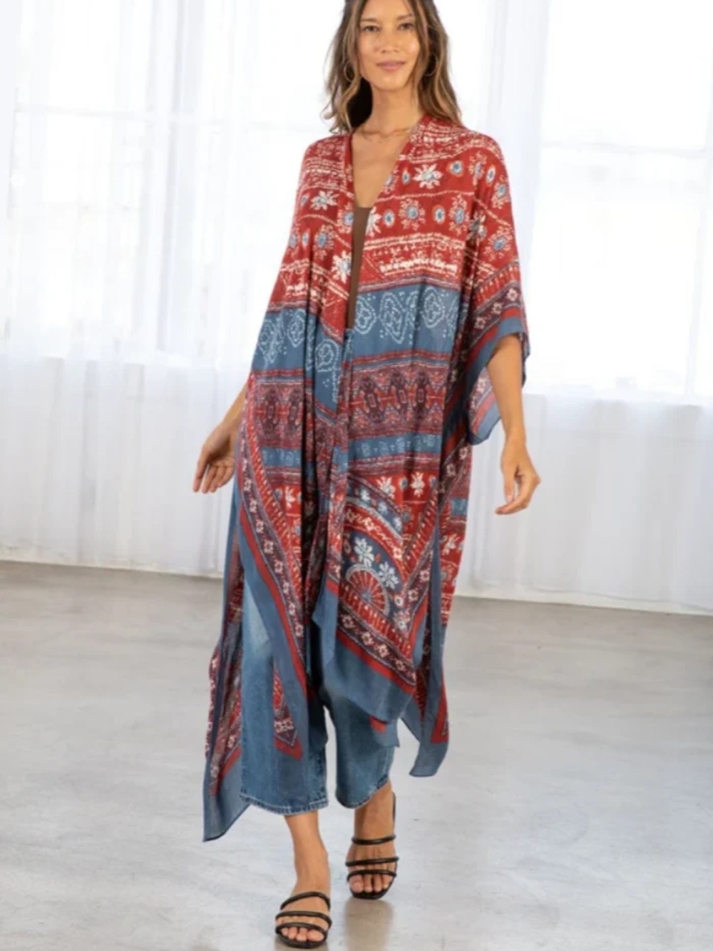 Boho Red & Blue Printed Kimono